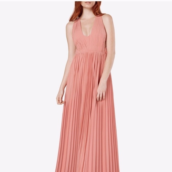 Fame and Partners V neck Open Back Pleated Gown in Mauve Pink - Picture 1 of 14